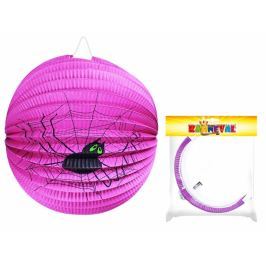 Lampion fialový s pavoukem Halloween koule, 25cm